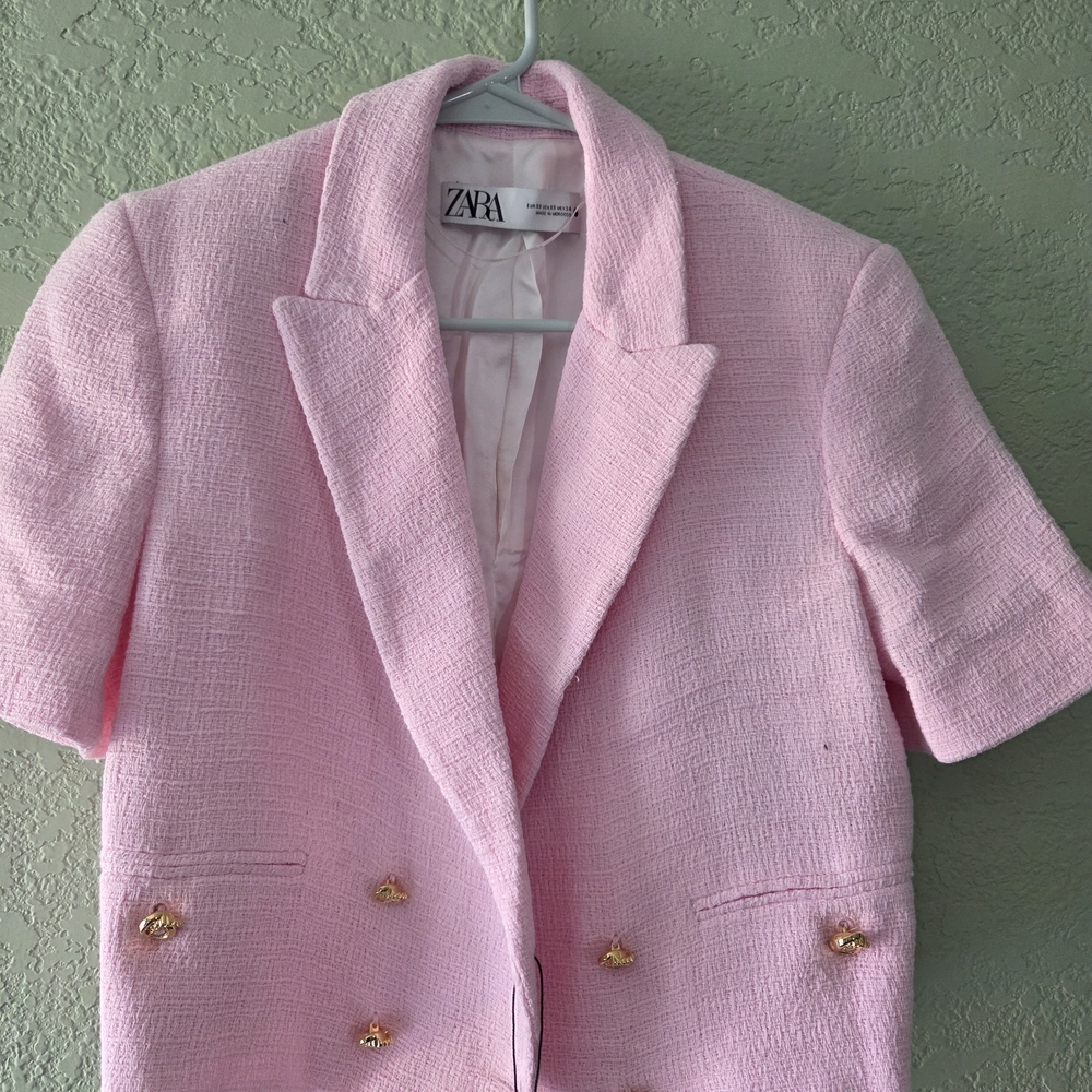Zara Blush Pink Blazer with Gold Buttons